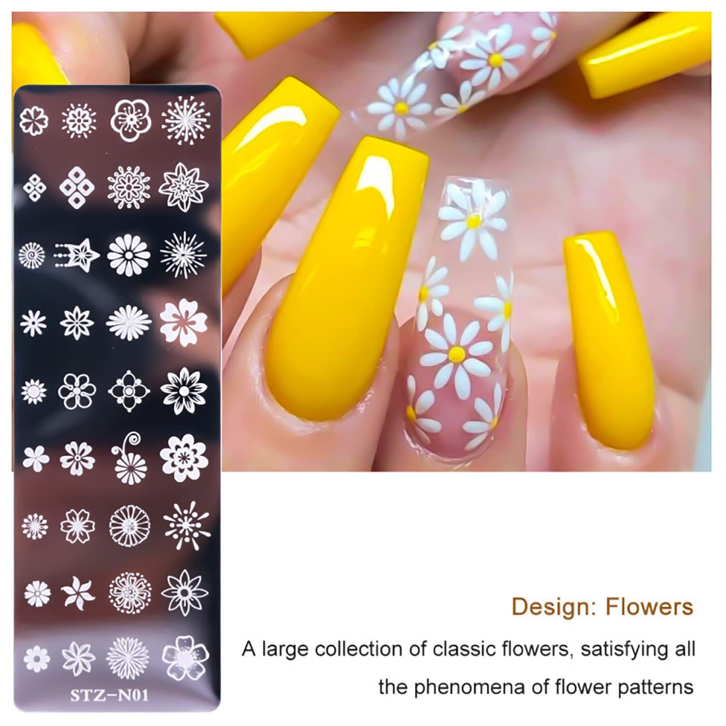 SILPECWEE 8 Pieces Nail Stamping Plate Flower Leaf Holiday Nail Stamps Nail Art Stencils Stamping Plates For Nails Manicure Stamping Kit