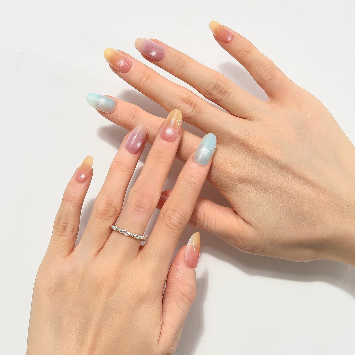 Press on Nails Short Oval Ombre 2 Pack, Macaron Rainbow | Rust Olive Glitter Nail Press ons- 60Pcs Stick on Nails Kit, Reusable False Nails for Women (L1516_2224)