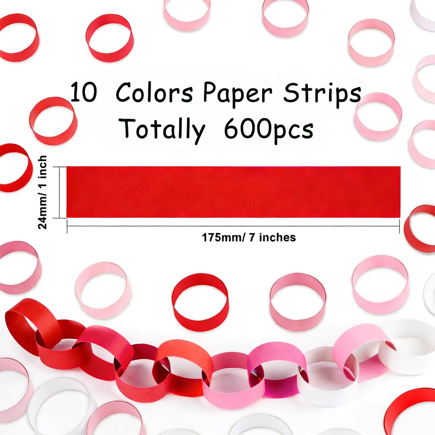 BOUBONI 600 Pieces Valentine's Day Paper Chains Paper Strips 1 x 7 Inch for Wedding Party Decorations DIY Crafts Favors (Pink & Red & White )