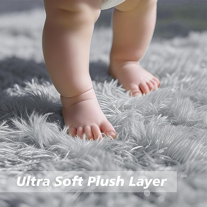 Shag Area Rug for Bedroom 4x6,Grey Fluffy Area Rugs for Living Room,Soft Fuzzy Rug Non-Shedding Indoor Plush Carpet for Kids Bedroom Nursery Dorm Home Decor