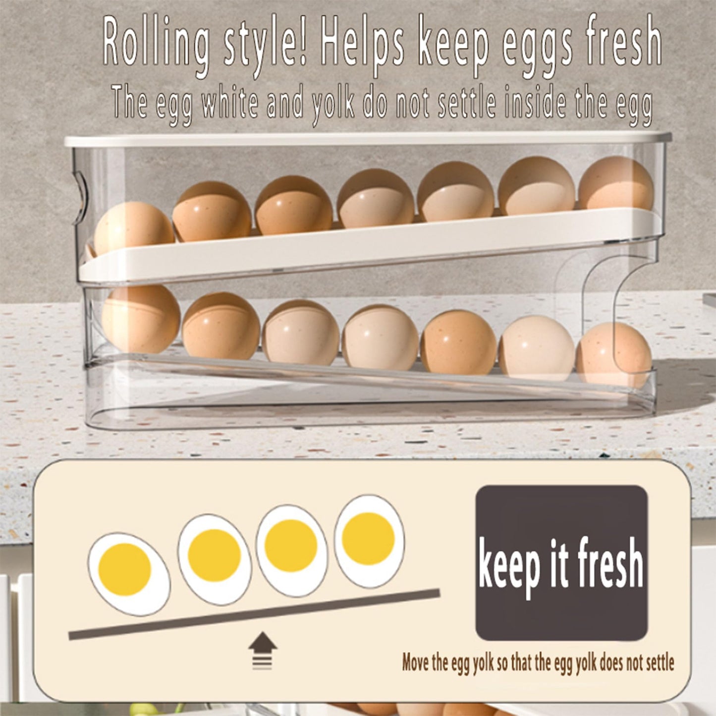 WACOI Auto Rolling Fridge Egg Organizer, Space Saving Eggs Dispenser for Refrigerator Storager, Home Egg Holder, 1 pack