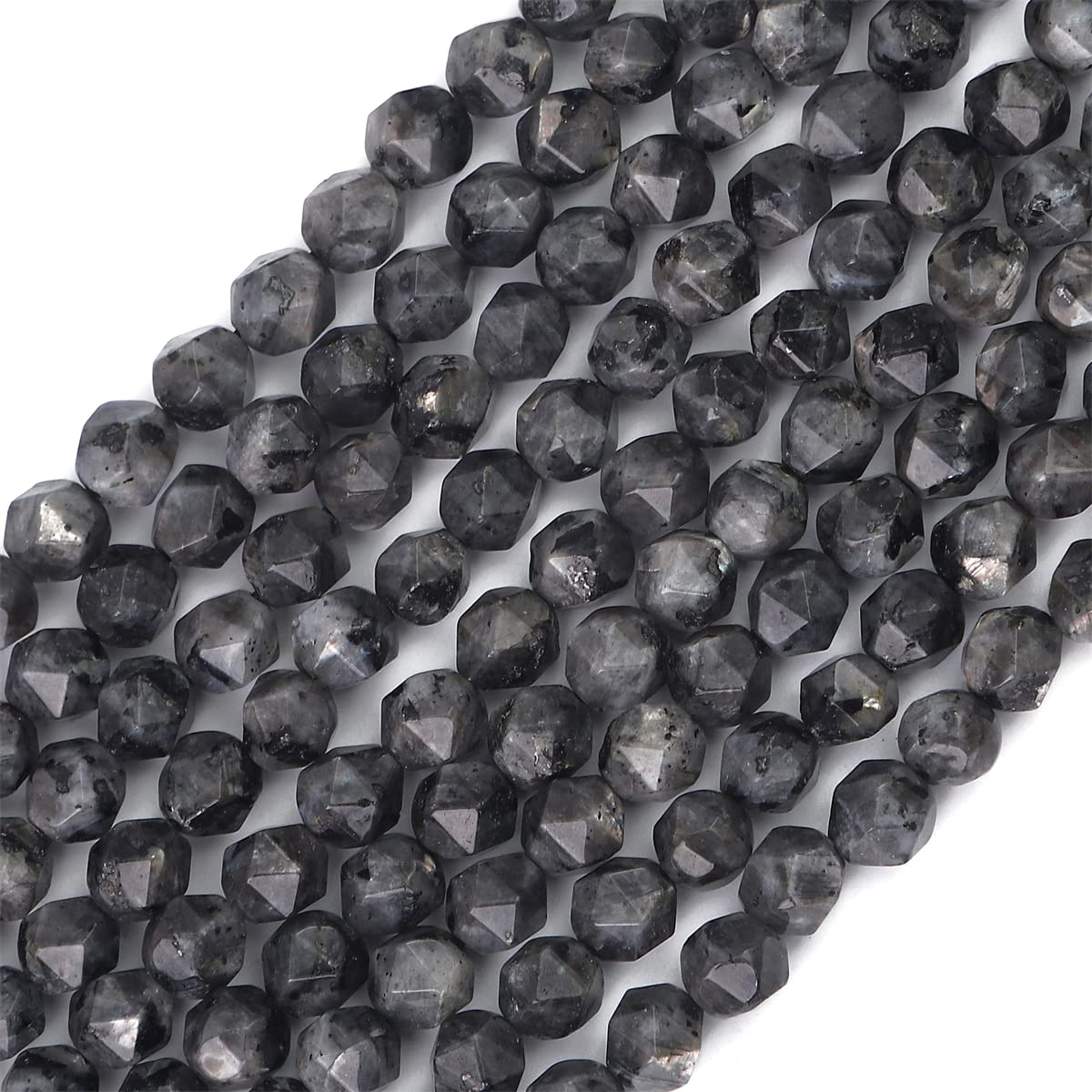 BEADIA Faceted Natural Black Spectrolite Stone Round Beads 8mm 36cm/Strand for Jewelry Making
