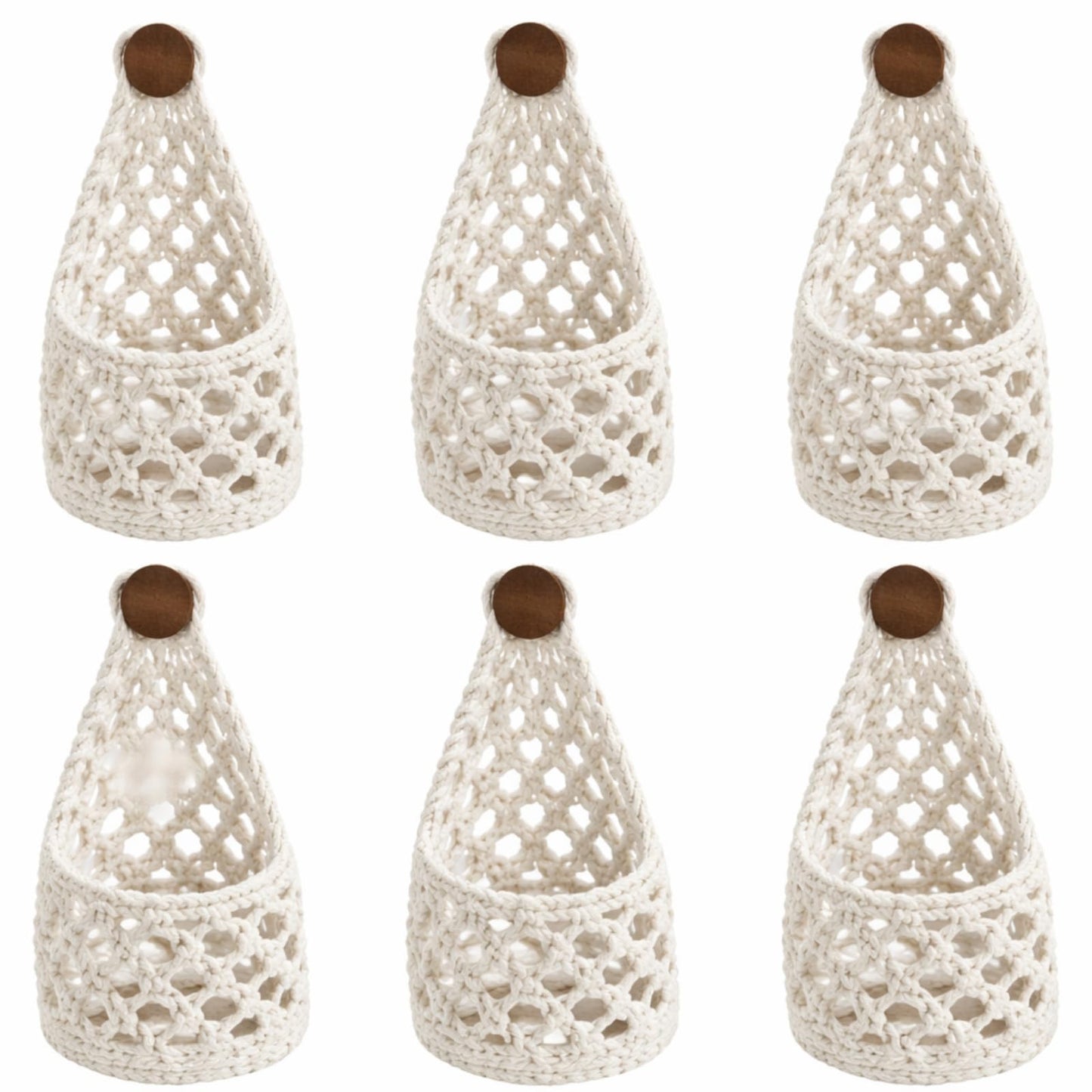 Teecyhooo 6 Pk Wall Planters for Indoor Macrame Plant Hanger Boho Wall Mounted Flower Baskets Hanging Planter, Plants and Pots are Not Included(White,4 x 8 Inch)