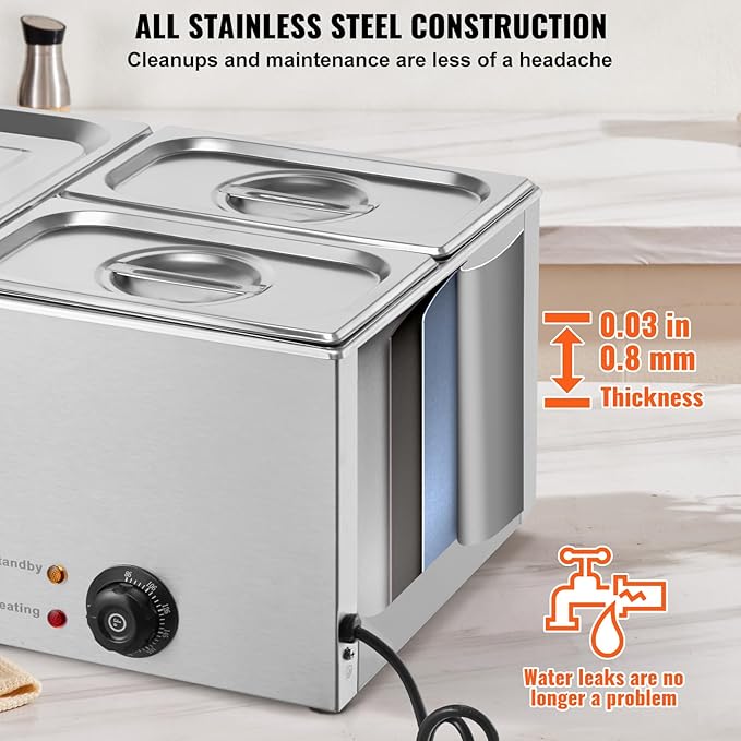 VEVOR 3-Pan Commercial Food Warmer, 17QT Electric Steam Table, 1200W Professional Countertop Stainless Steel Buffet Bain Marie with 86-185°F Temp Control for Catering and Restaurants, Silver