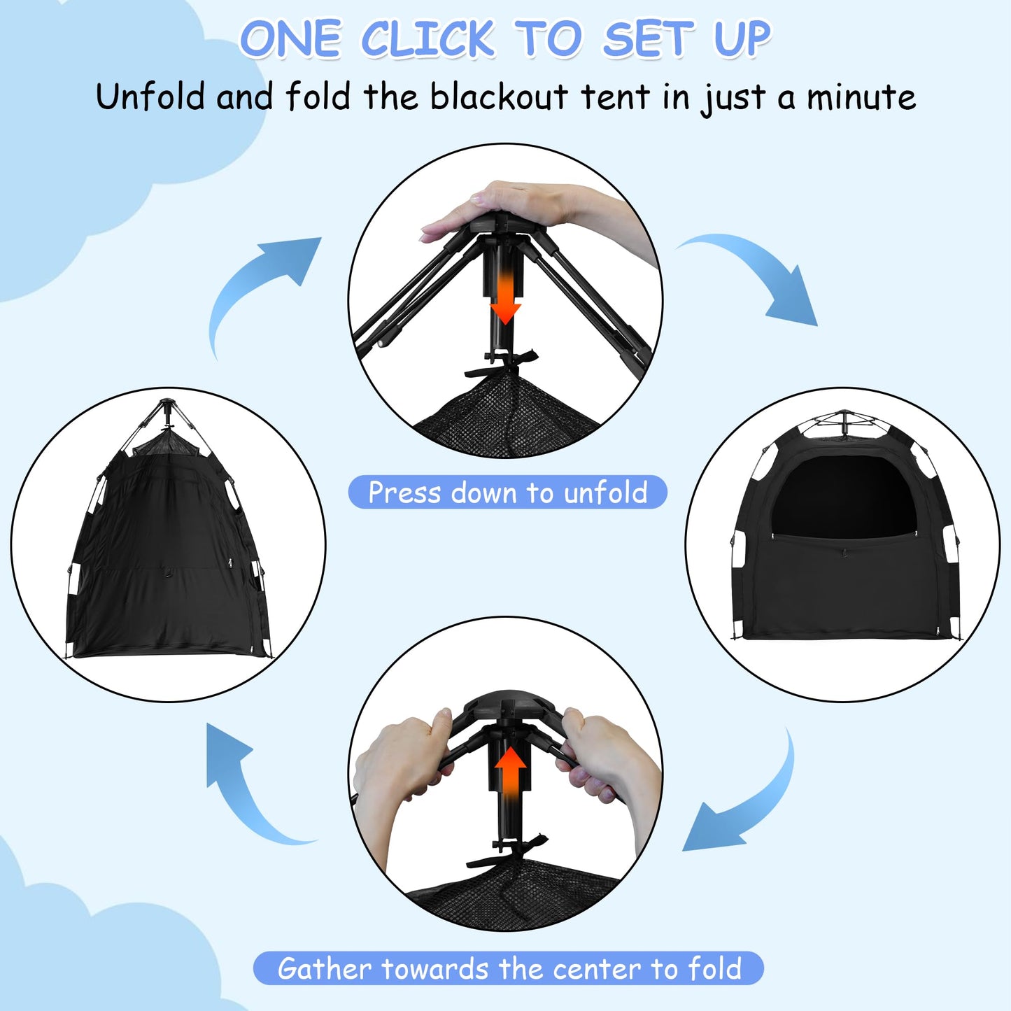 YABORAS Sleep Tent for Pack N Play, Baby Sleep Tent One-Click Assembly Effective Light Blocking Tent for Sleep Pod & Mini Crib, Light Blocking Tent for Babies and Toddlers