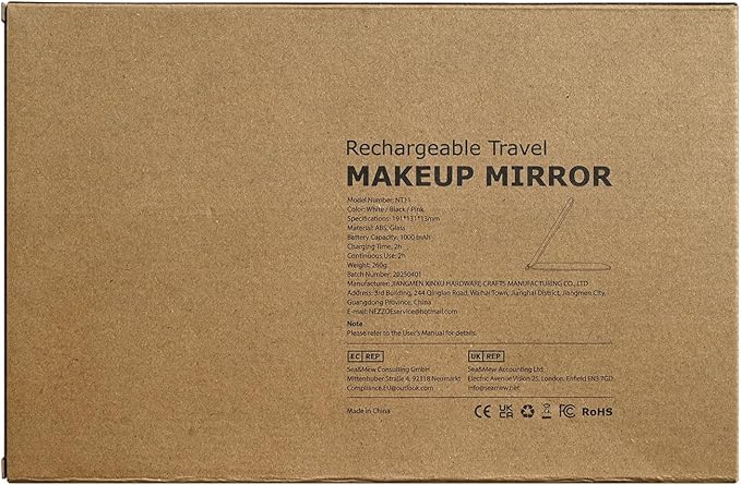 Travel Mirror with Light, Rechargeable Foldable Portable Mirror, 3 Color Lighting, 7.5 inch, Pink