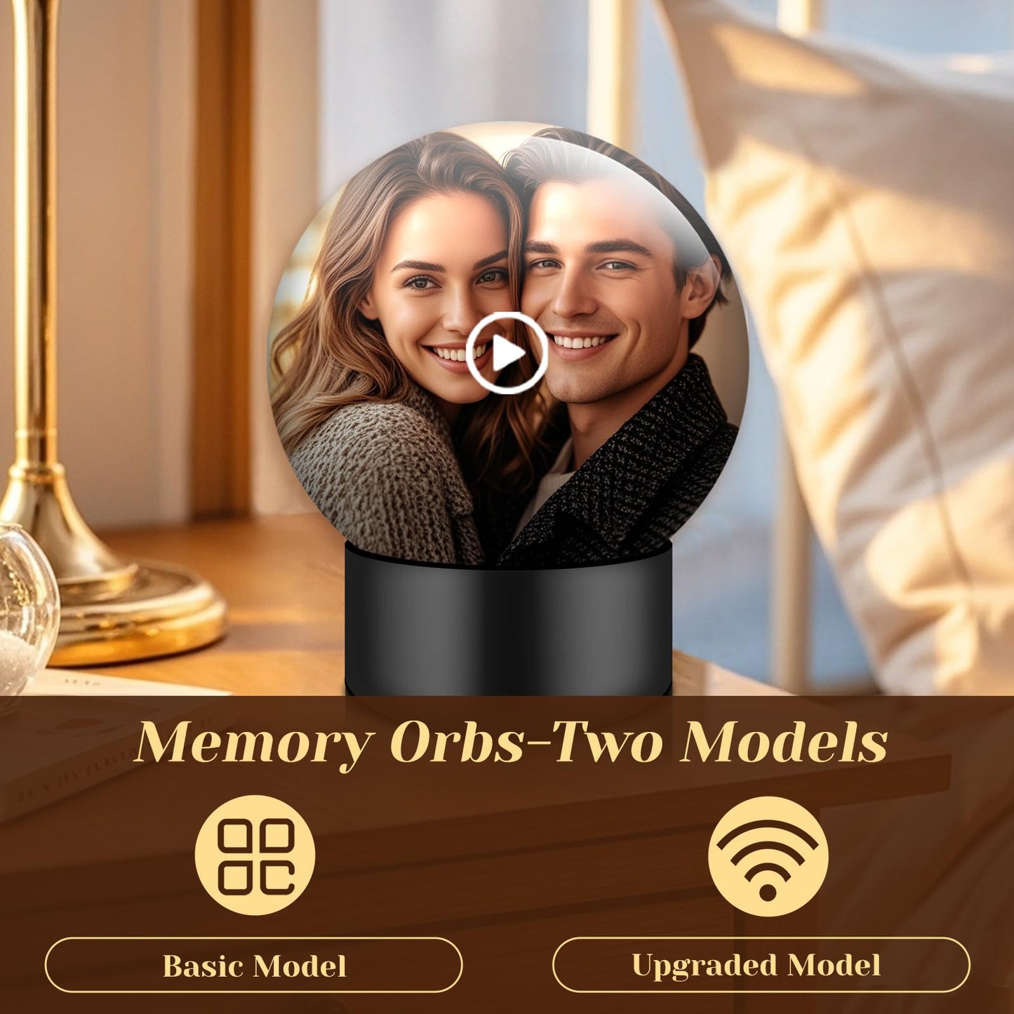 Memory Sphere Lamp, Crystal Ball Video Player 2.8" Memory Orbs Ornament 4GB Uploadable Videos & Photos, Personalized Unique Desk Night for Couples Friends Birthday Christmas (Blue Memory Orb WIFI)