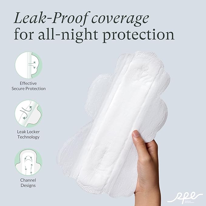 100% Large Organic Pads for Women, Ultra Thin Heavy Flow Sanitary Pads with Wings, Unscented Cotton Pads Menstrual, Super Absorbency Feminine Pads Extra Coverage Period Pads (Large, Size 4, 48ct)
