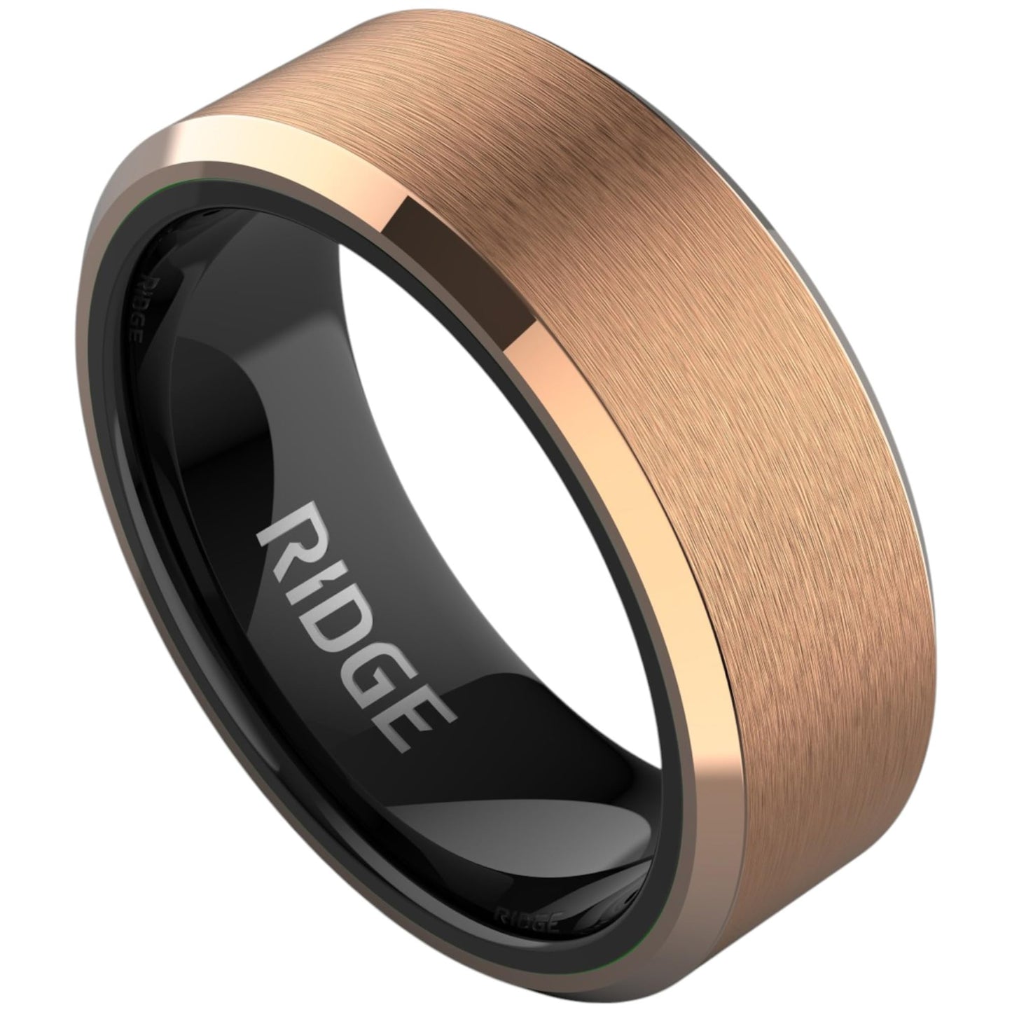 Ridge Beveled Ring Set 8mm - 18K Rose Gold - Tungsten - 7