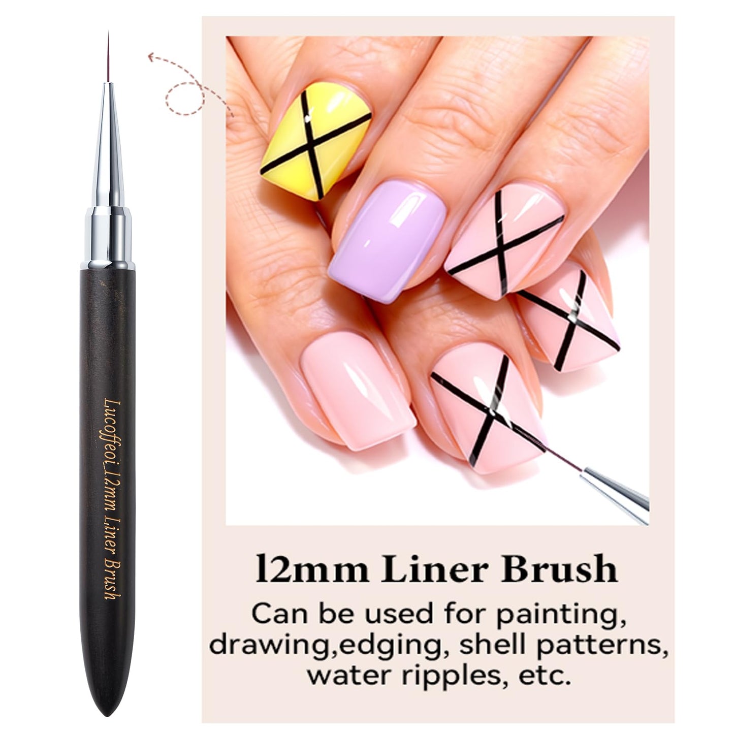Lucoffeoi 12mm Nail Liner Acrylic Brush for French Tips-Precision Striper Brush for Nail Art