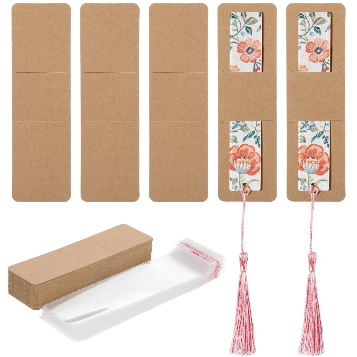 200 Pcs Bookmark Making Kit, 100 Book Marker Sleeves and 100 Clear Self Adhesive Bags, DIY Packaging Cards for Crafts Display Gifts and Handmade Projects