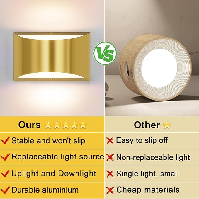 Aipsun 2 Pack Brushed Gold Wall Sconce Indoor Wall Lights Hardwired Up and Down Wall Mount Light for Living Room Bedroom Hallway Corridor Conservatory Warm White 3000K(with G9 Bulbs)