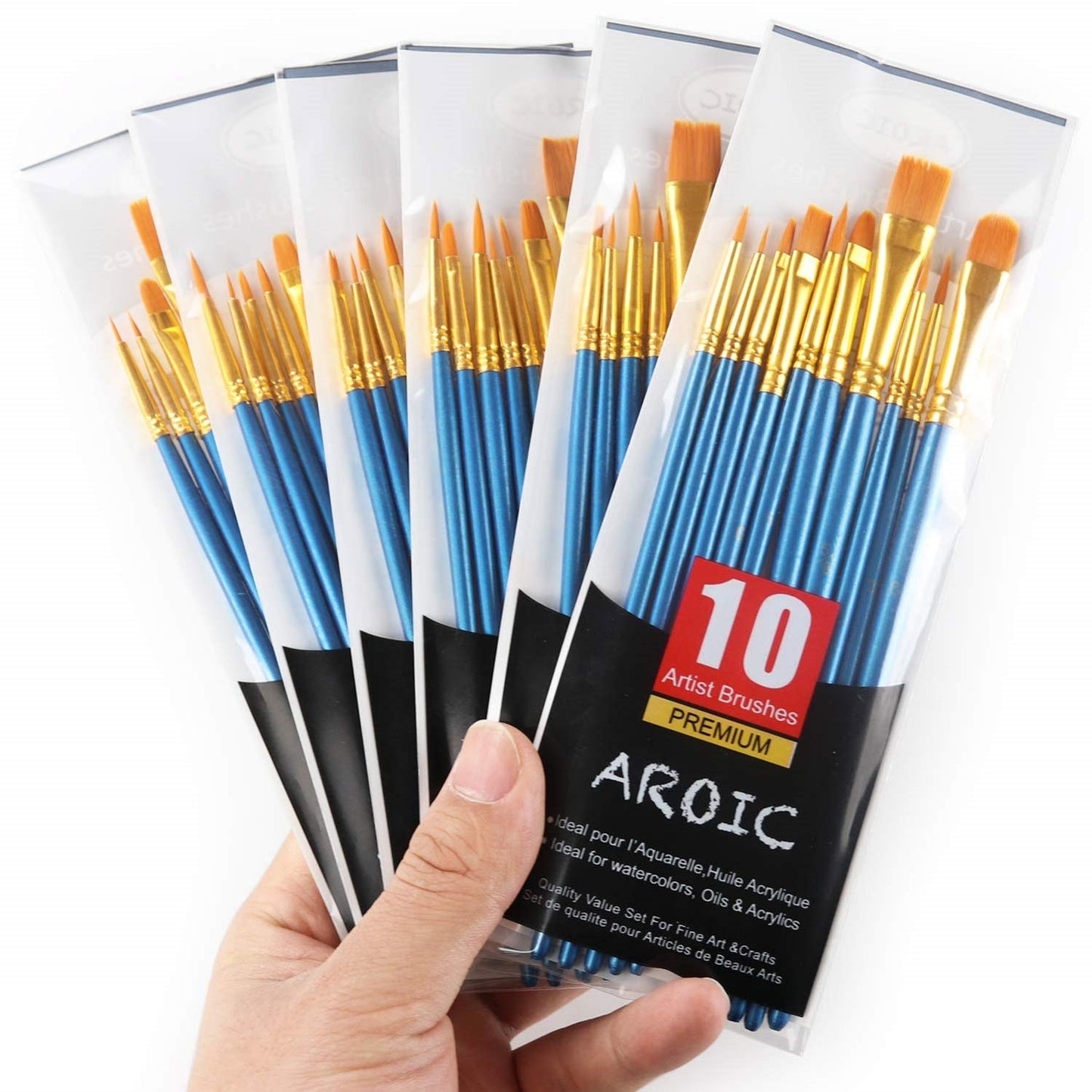 AROIC Paint Brush Set, 10 Pack 100 Pcs Acrylic Paint Brushes Artist Paint Brushes for Oil Watercolor Acrylic Face Rock Painting（Blue）