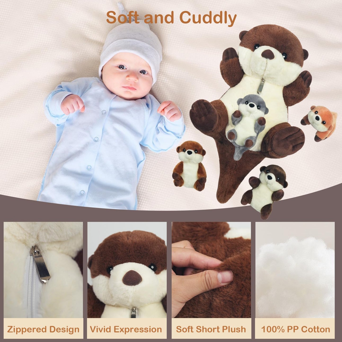 XYHQYB 5 PCS Sea Otter Stuffed Animals, Large Mommy Otter Plush with 4 Babies Stuffed Otters Inside, Soft Cuddly Otter Plushies Pillow Toy Gift for Kids Easter Birthday Christmas Ocean Party