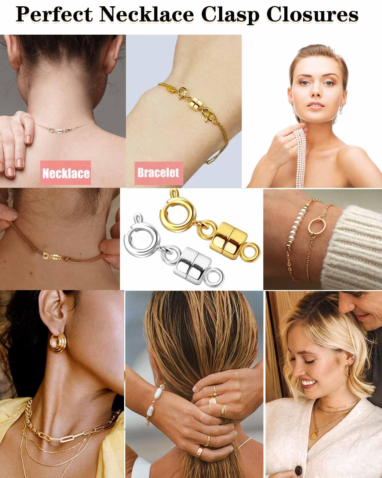 Dailyacc Magnetic Necklace Clasps and Closures - Safety 14 K Gold and Silver Jewelry Converters for Bracelets Chain Extender