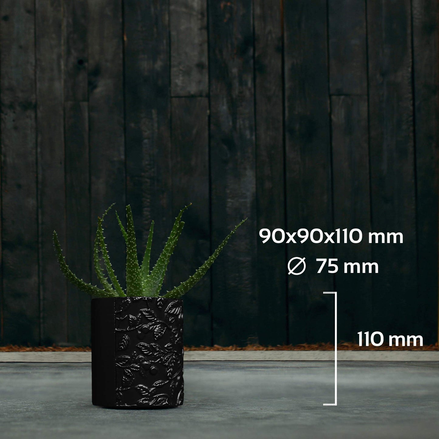 CONCRETTE Flower Pot, Black Metallic, 11x9x9 cm