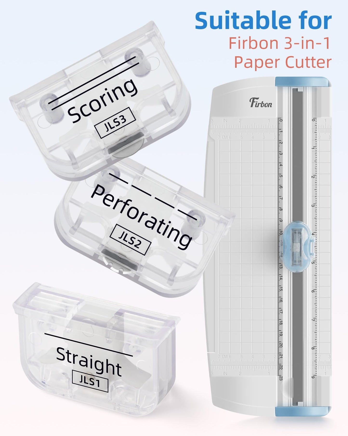 Firbon 3-in-1 Blue A5 9" Paper Cutter Bundle with 3Pcs Refill Blades for Crafts, Scrapbooking, Labels& Home Offic