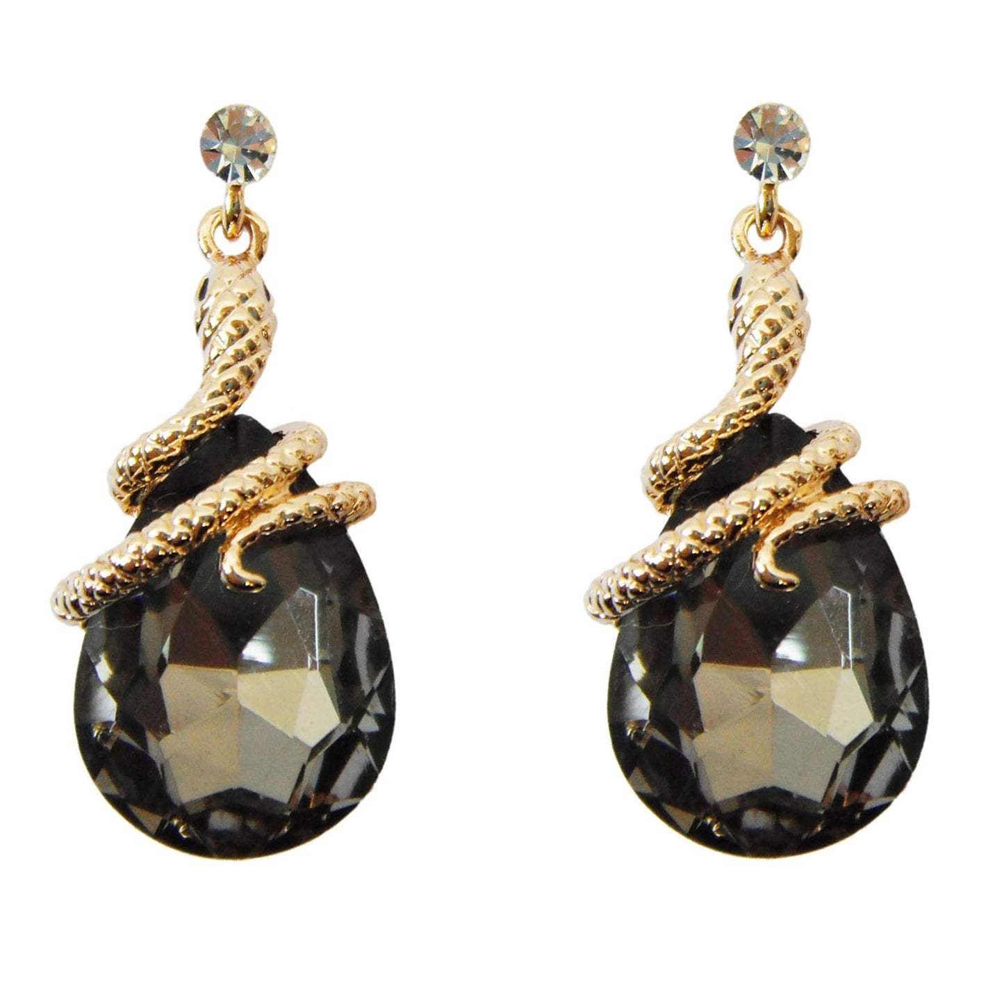Navachi 18k Gold Plated Crystal Gray Zircon Snake Drop Dangle Earrings