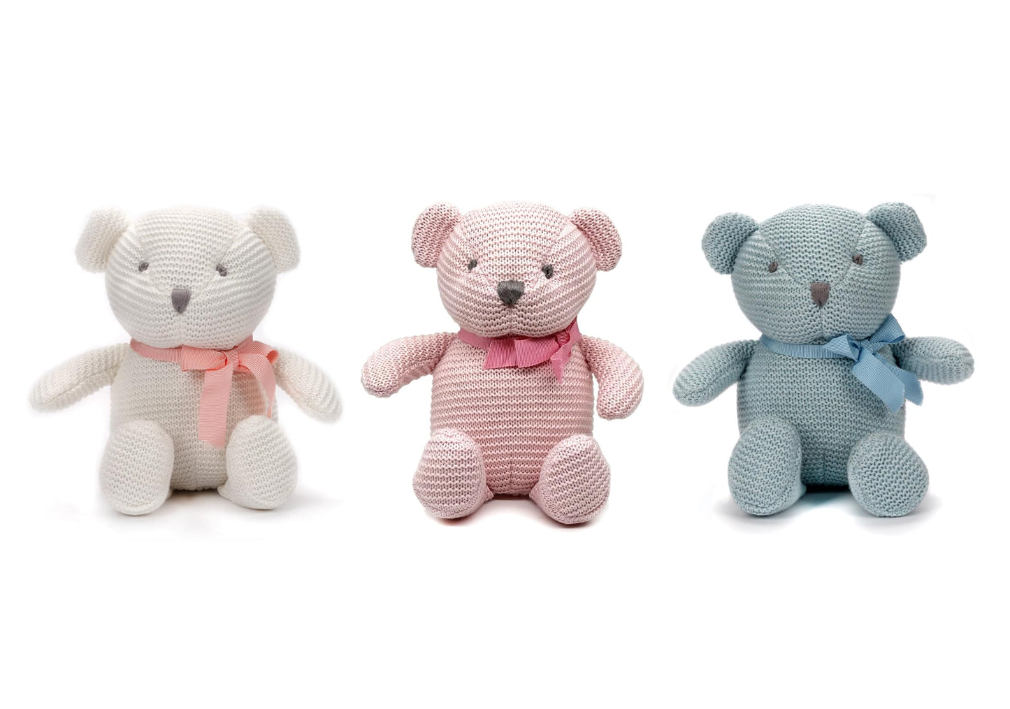 FLUFFYFUN 100% Organic Cotton Teddy Bear Plush Toy Gift Set, 3 Pack of 6.5" Baby Stuffed Animals for Baby Shower Decorations & Newborn Gifts