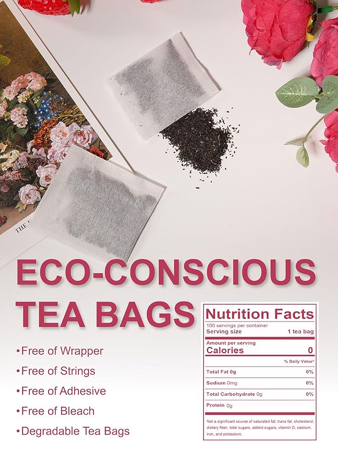 TeeLux Strawberry Black Tea Bags, Blend Premium Black Tea with Natural Strawberry Flavor, Full-bodied & Robust Taste, 100 Count
