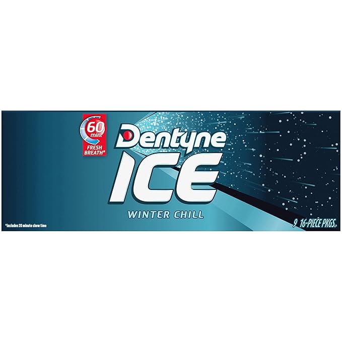 Dentyne Ice Winter Chill Sugar-Free Chewing Gum, 9 Packs of 16 Pieces (144 Total Pieces)