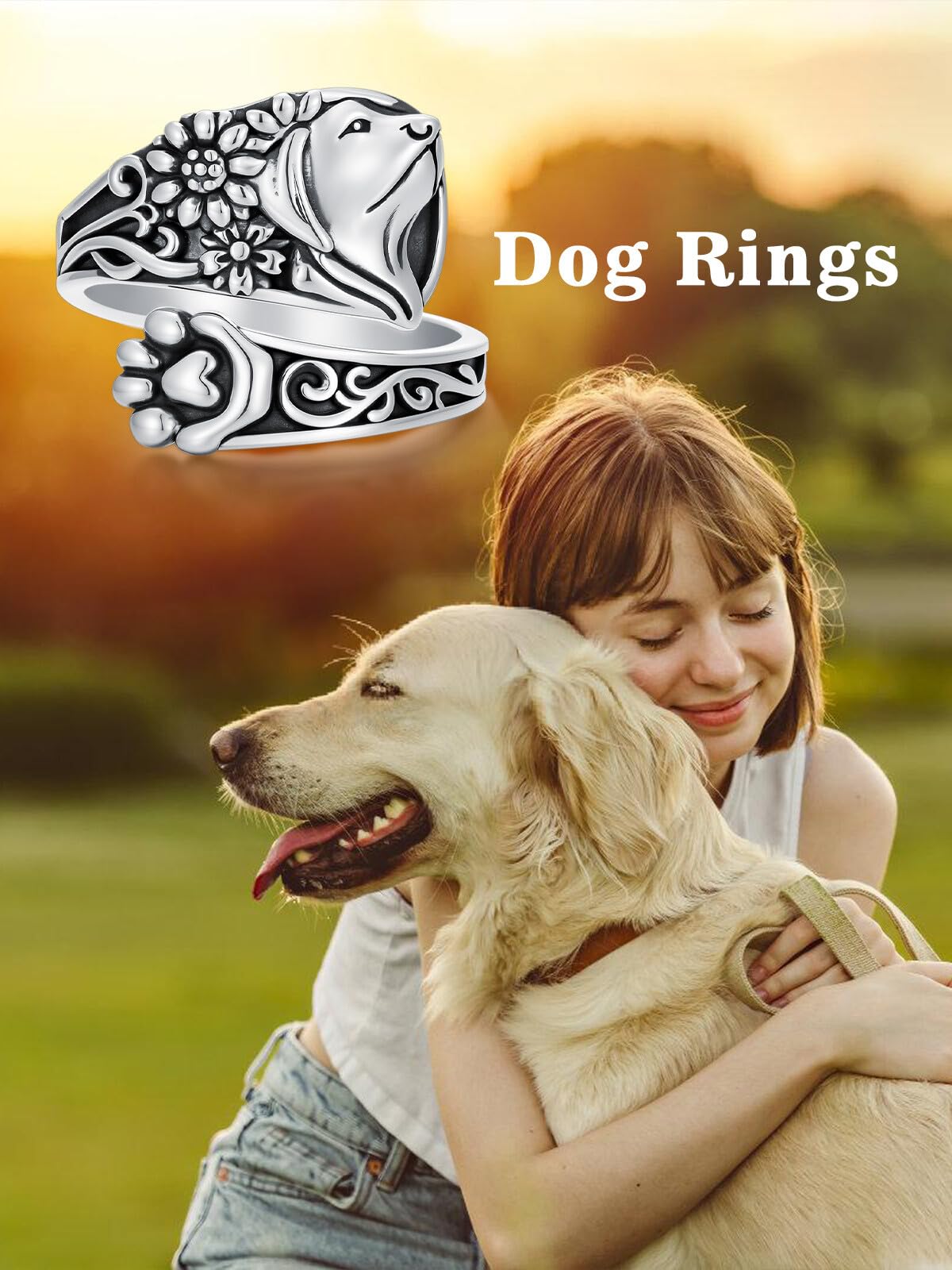 Midari Dog Spoon Rings for Women Sterling Silver Adjustable Vintage Paw Print Ring Finger Thumb Rings Puppy Jewelry Dog Lovers Birthday Halloween Christmas