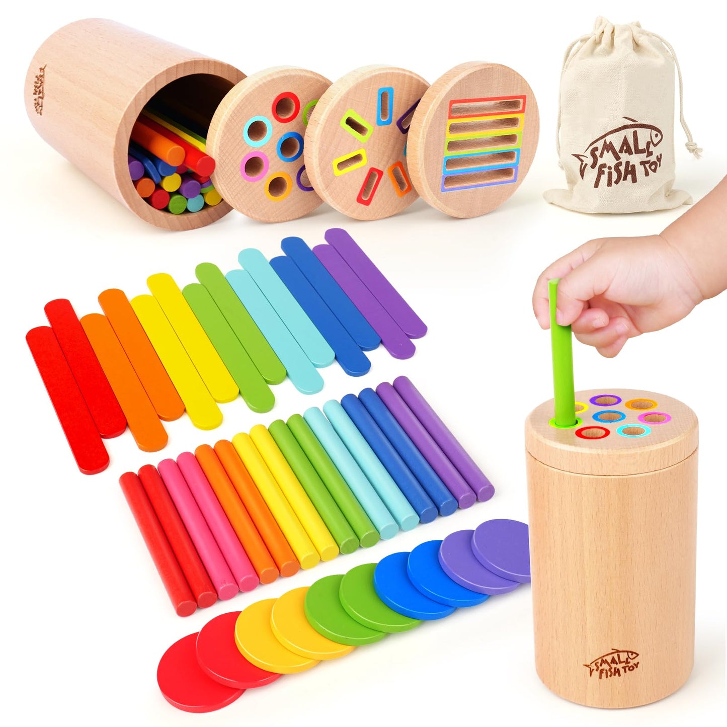 SMALL FISH Wooden Montessori Baby Toys and Toddler Busy Board Bundle