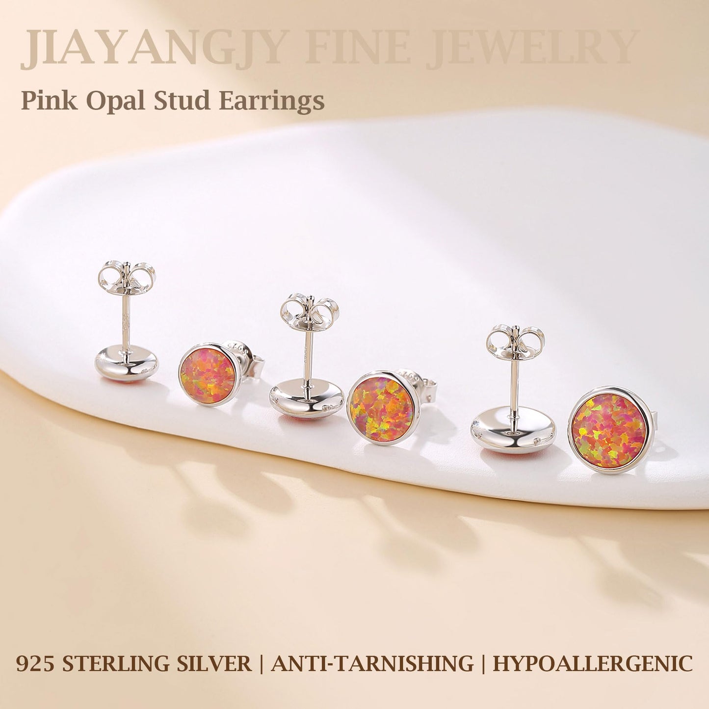 JiayangJY Silver Red Fire Opal Stud Earrings for Women Sterling Silver Round Shape 6mm Opal Earrings with Push Back