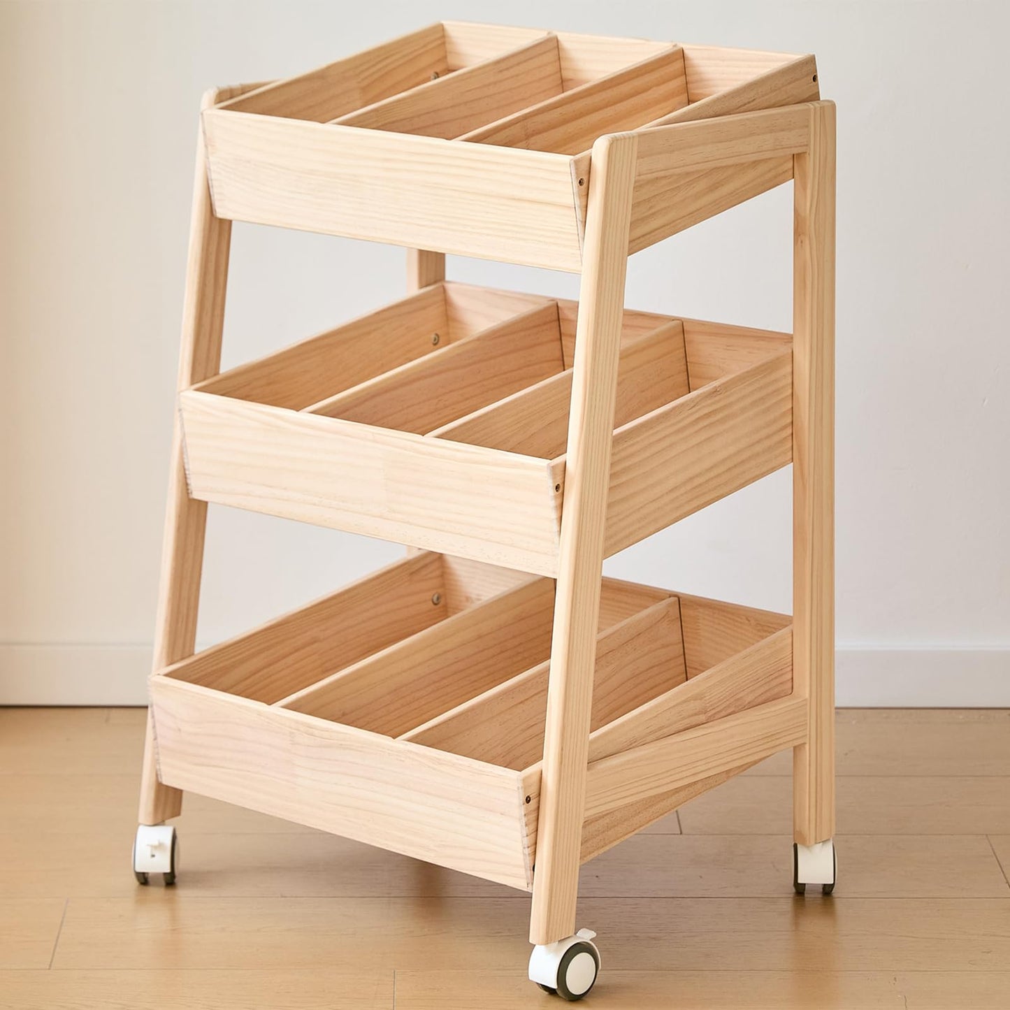 HaoGZMZFCL 3 Tier Wooden Toy Storage Organizer with Wheels for Toy Book Wood Storage Rack Open Display Shelf Kids Gift Natural