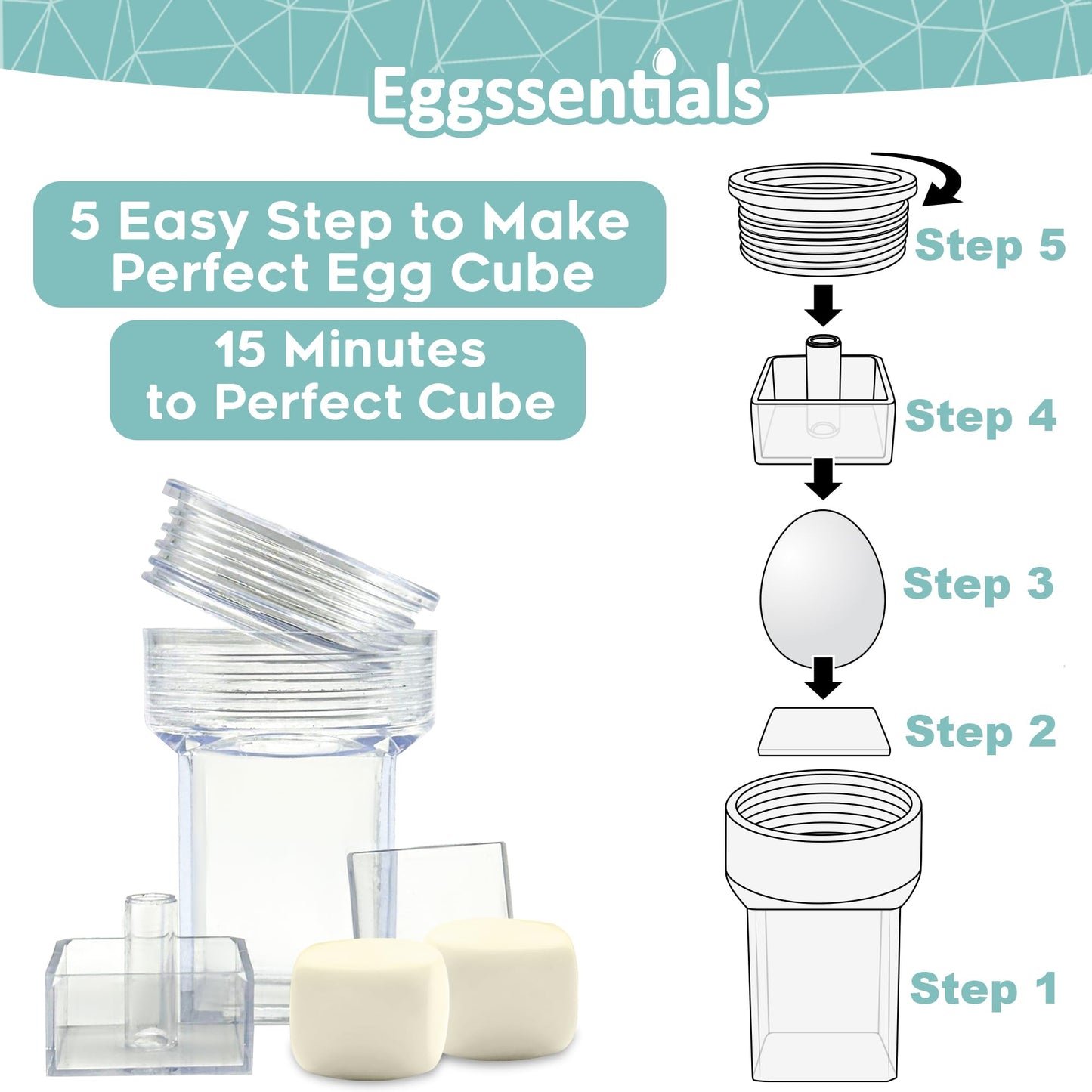 Eggssentials Square Egg Mold - Hard Boiled Egg Maker - Pack of 6 - Transparent Silicone