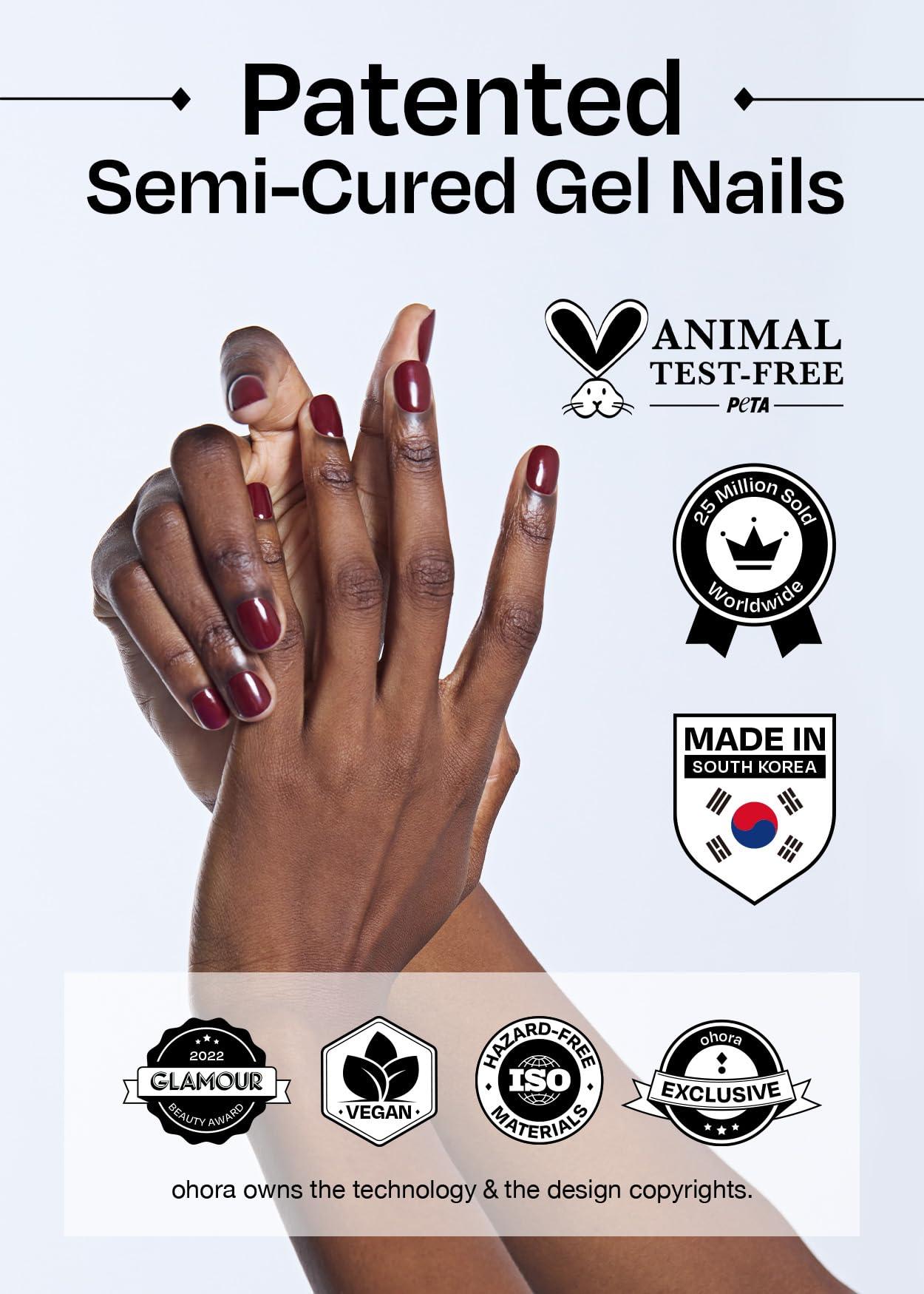 ohora Semi Cured Gel Nail Strips (N Red Light) - Red, Solid, Works with Any UV/LED Lamps, Salon-Quality, Long Lasting, Easy to Apply & Remove - Includes 2 Prep Pads, Nail File & Wooden Stick