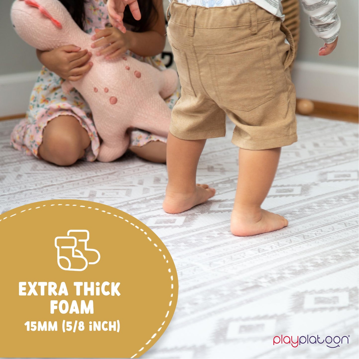 Play Platoon Non-Toxic Kids Play Mats for Floor, Extra-Thick Foam Tiles, Playmat for Toddlers & Childrens Playroom, Wooden Rainbow Stacking Toy Ring Stacker Toy, Educational Interactive Learning Toys