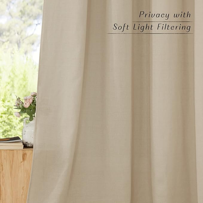 NICETOWN Angora Linen Kitchen Curtains 36 inch Length, Decorative Thick Flax Small Window Treatments Privacy Assured with Light Filtering for Bedroom/Bathroom, W55 x L36, 2 Panels