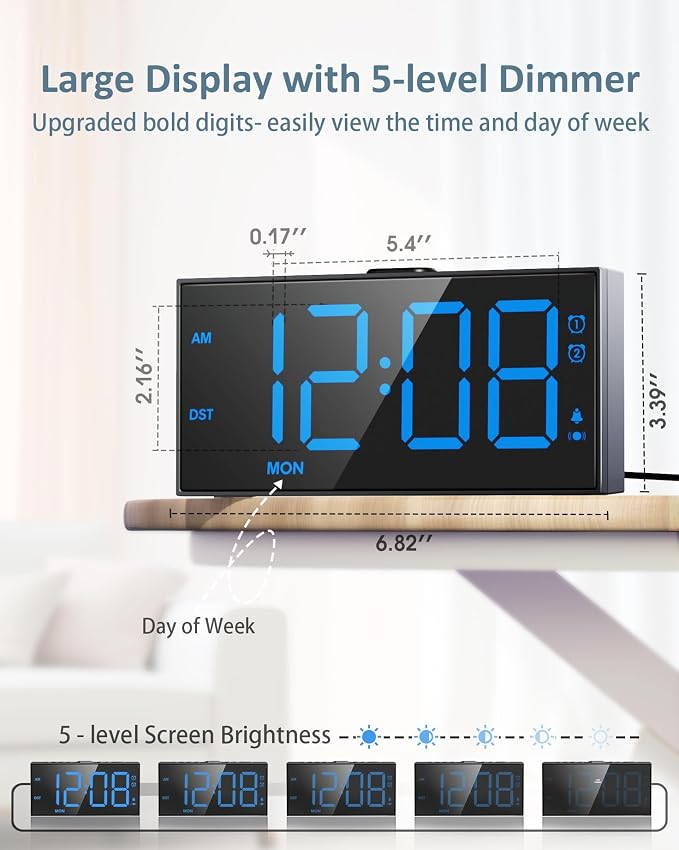 Vibrating Alarm Clock with Bed Shaker for Heavy Sleepers, Weekday/Weekend