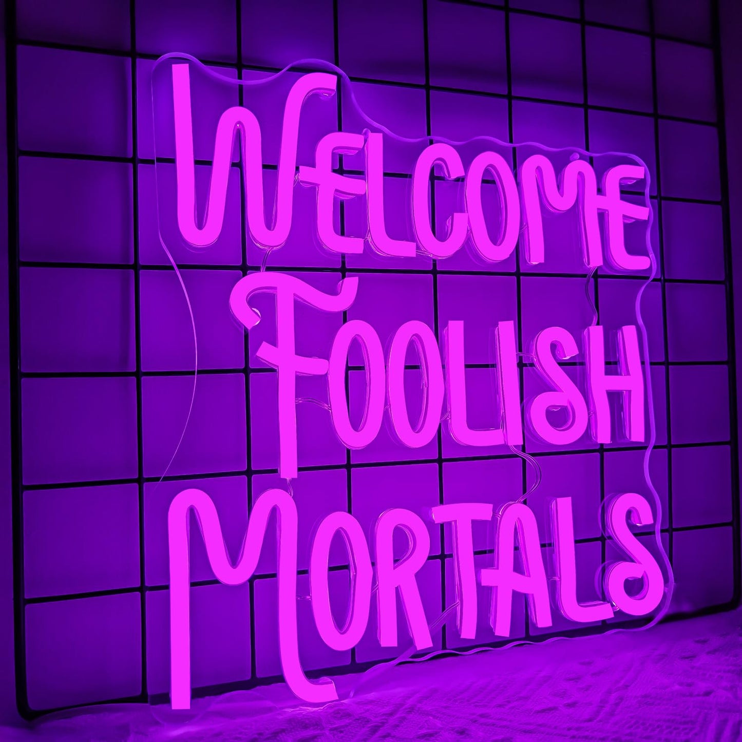 Ajoyferris Halloween Welcome Foolish Mortals Neon Sign Dimmable Gothic Haunted Mansion Led Neon Signs for Wall Decor Spooky Neon Lights for Haunted House Halloween Party Decor
