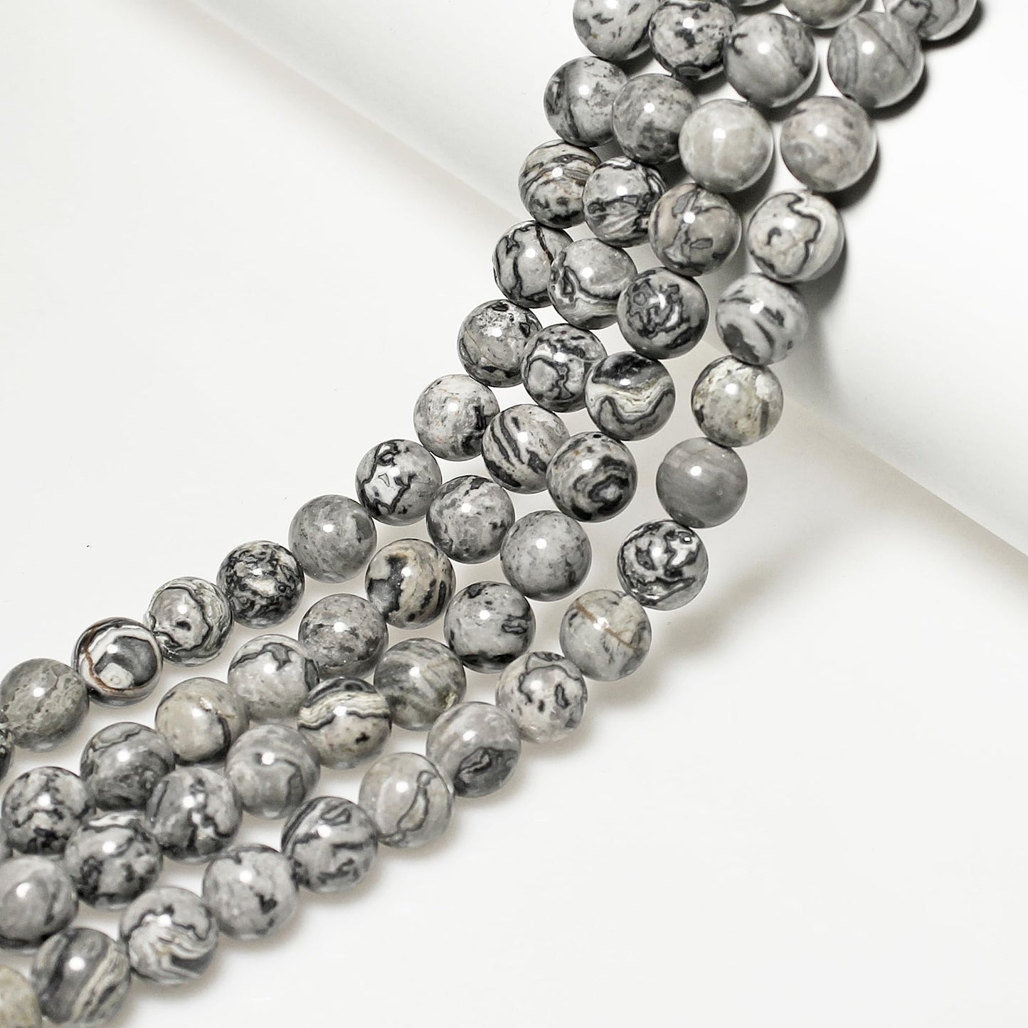 MJDCB AAA Natural Map Stone Beads Gray Picasso Stone Beads for DIY Bracelet Making 15" (8mm)