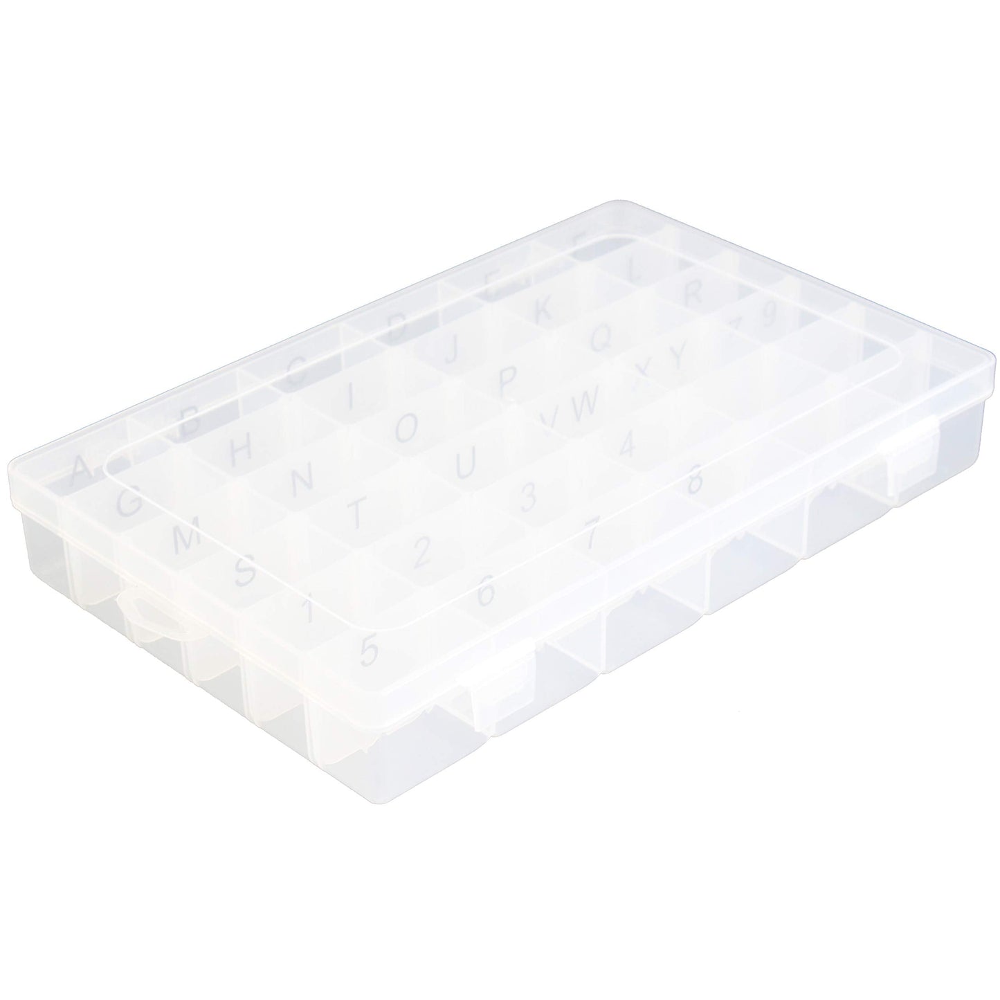 Plastic Organizer Container Box with Adjustable Dividers - 36 Compartments for Letter Board Letters - Stickers Pre Applied to Dividers