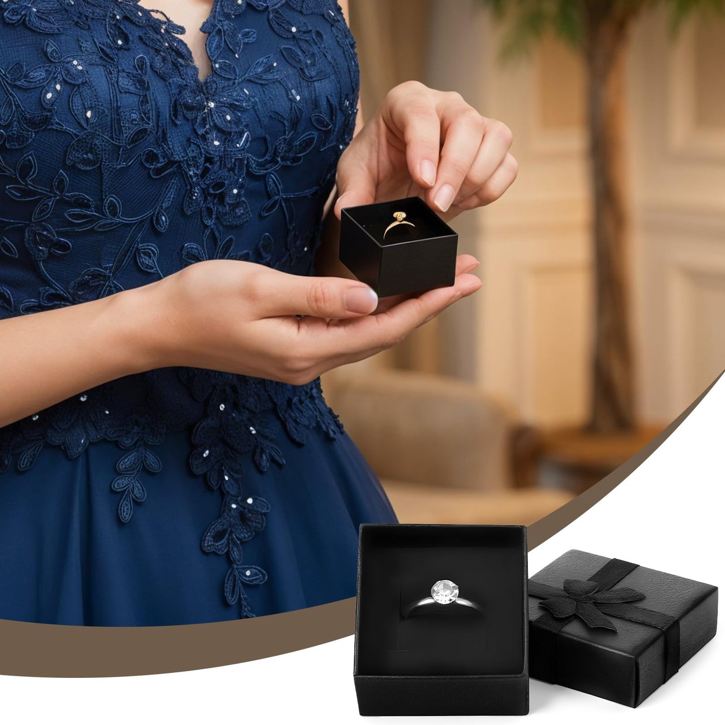 Lyksgir 72 Pcs Ring Boxes Bulk, 1.5 x 1.5 In Hard Cardboard Jewelry Box with Ribbon Bow, Cardboard Ring Gift Box Set with Bow Square, for Jewelry Organization, Gift Giving & Special Events(Black)