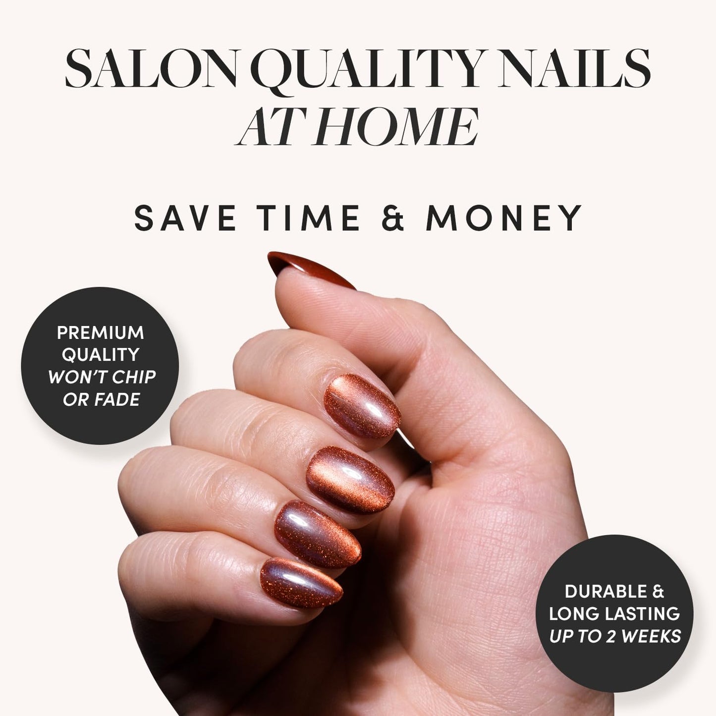 Glamnetic Press-On Nails Bundle - Magnetic Moscow & Goal Digger | Short Oval Fake Nails with a Cat-Eye Finish | Natural Short Round False Nails with Gold Foil | Durable, Salon-Quality Nail Kits