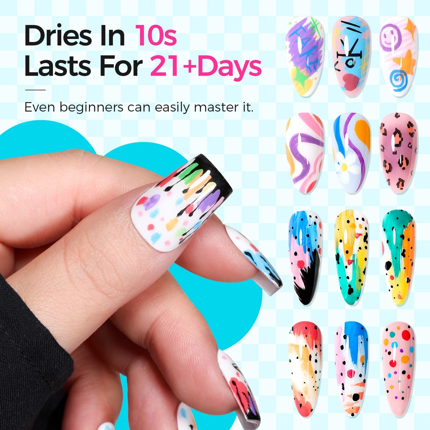 12 Color Nail Art Pens, 3D Nail Polish Pens Set 0.7mm Quick-Drying Acrylic Paint Markers Dotting Liner Drawing Pen Manicure Tools Set for Nail Design, DIY Home Salon Manicure Tools