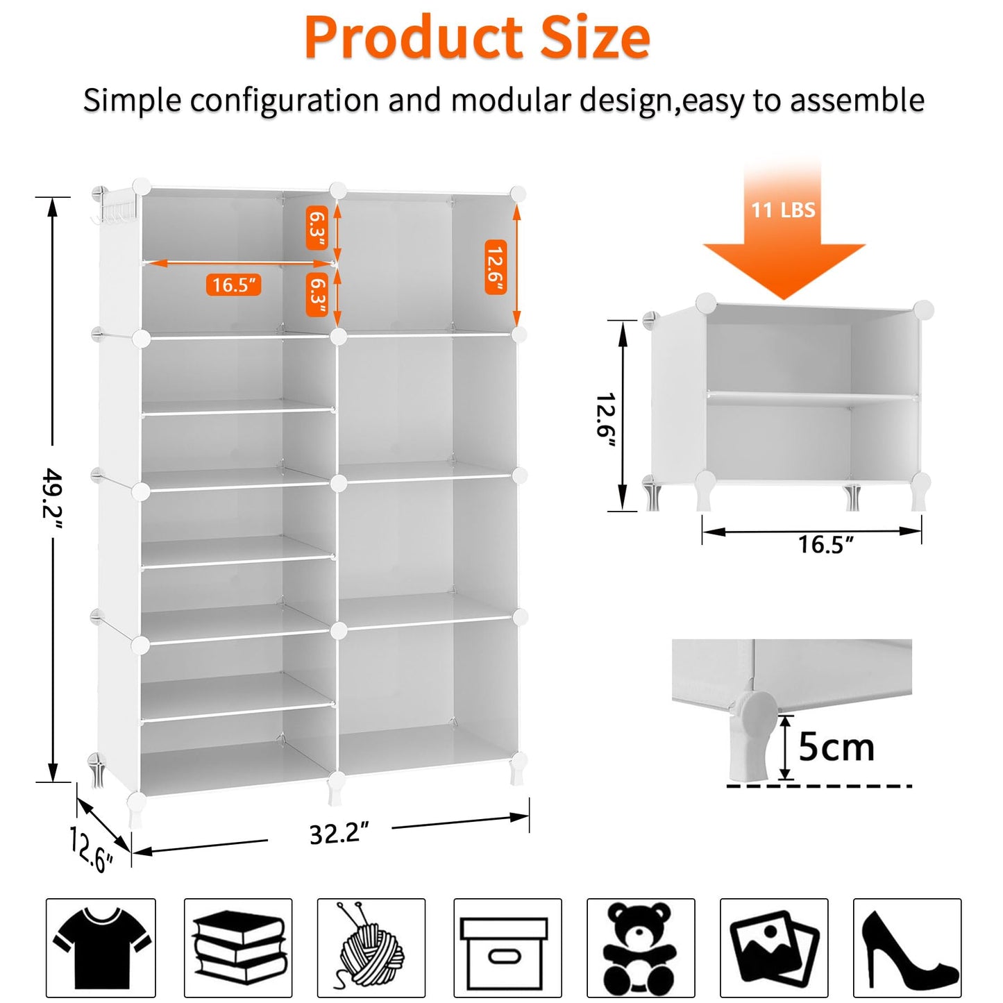 AWTATOS Closet Organizer 8 Cube Storage Shelves Closet Clothes Organizers and Storage Stackable Cubby Shelving for Closet Bedroom Living Room Office White