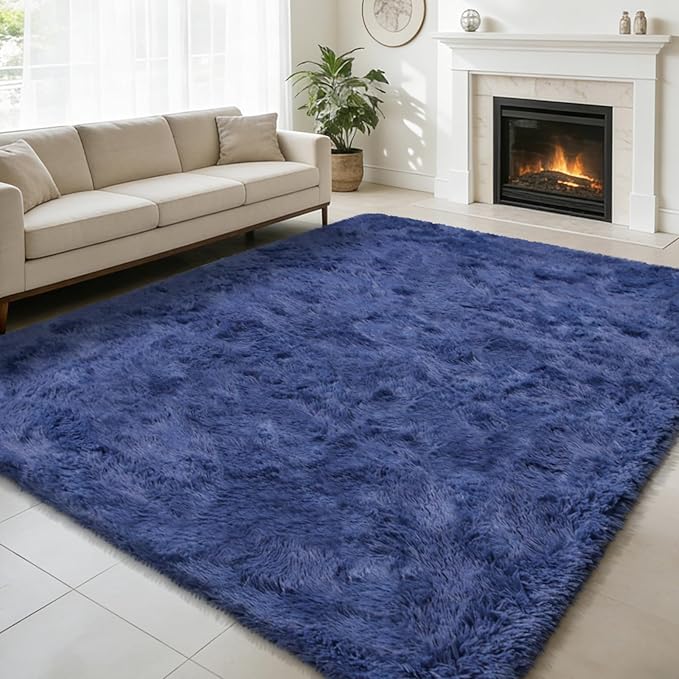 8x10 Fluffy Area Rugs for Living Room,Shag Area Rug for Bedroom,Blue Soft Fuzzy Rug Non-Shedding Indoor Plush Carpet for Kids Bedroom Nursery Home Decor