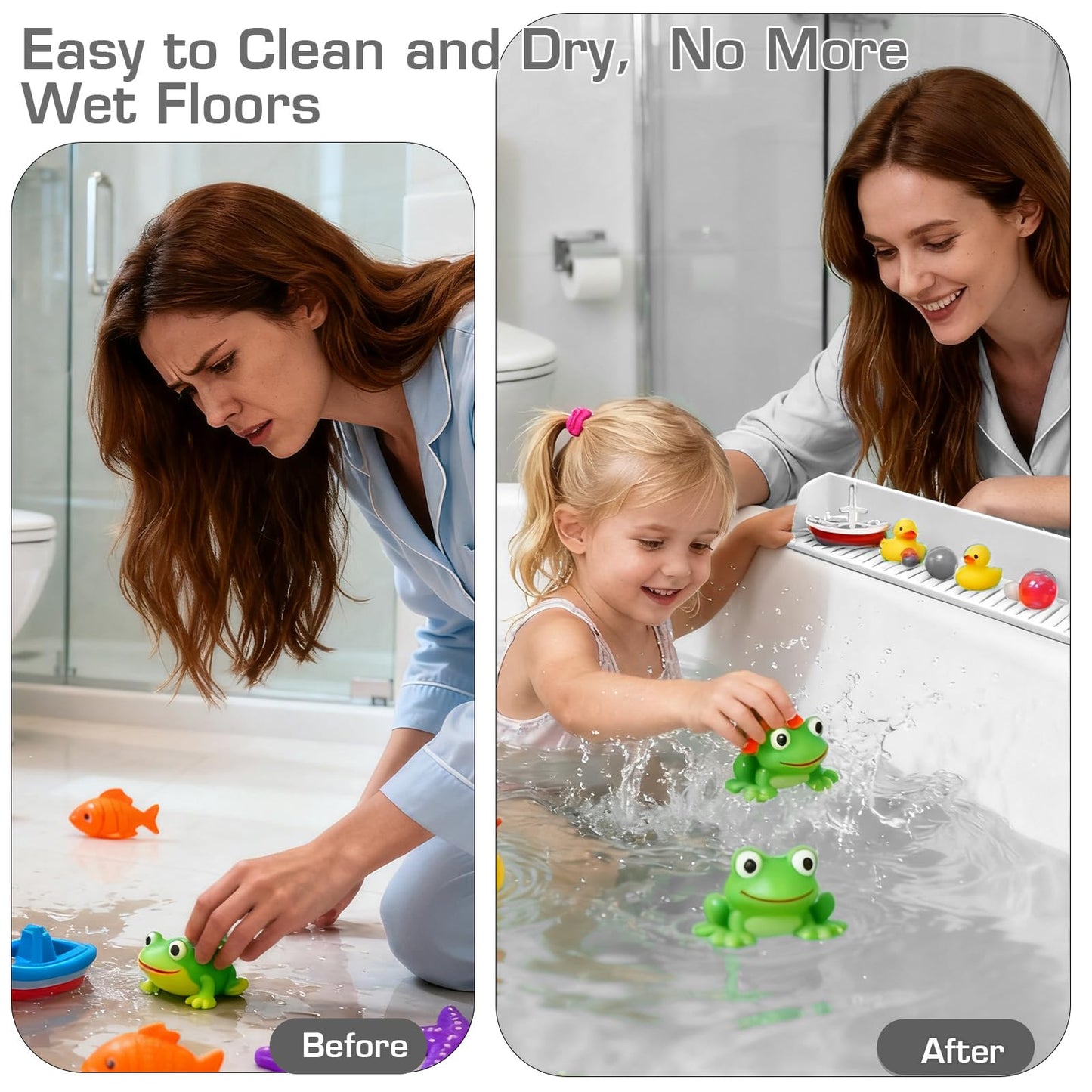 DubiLaka 31.5" Bathtub Splash Guard for Kids & Toddlers - Silicone Play Shelf & Toy Storage Tray with Strong Suction Cups to Prevent Water Spills, No-Leak Fun Bath Time - Tub Toy Holder Ledge,White