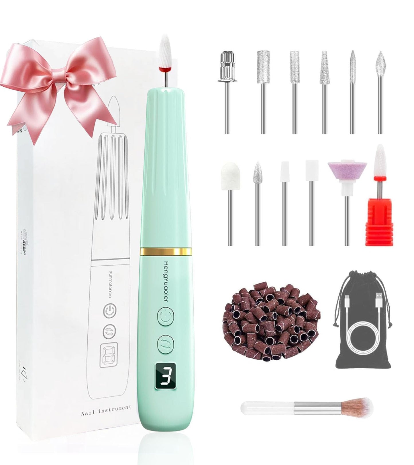 HengYuaoler Electric Nail Drill Machine File Efile Set for Acrylic Gel Nails Portable Nail Drill Machine Kit Rechargeable Pedicure Tools for Hand Feet Manicure Pedicure Tools Polishing Set(Blue)