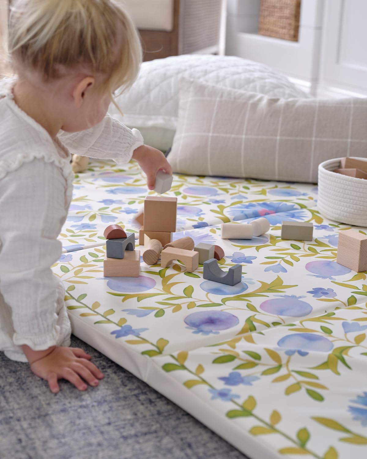 House of Noa Foldable Baby Tumbling Mat – Memory Foam Padded Foldable Kids Play Mat for Floor | Durable, Stylish, and Cushioned Design | 4'x6' | Suzette Bluebell