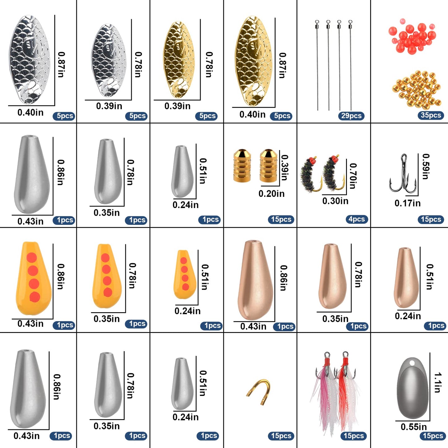 Fishing Lure DIY Kit 228pcs Spinner Making Kit Spinnerbaits Accessory Blade Clevis Wire Shaft Treble Hooks Tackle Set Fishing Spoon Rigs Fishing Gift