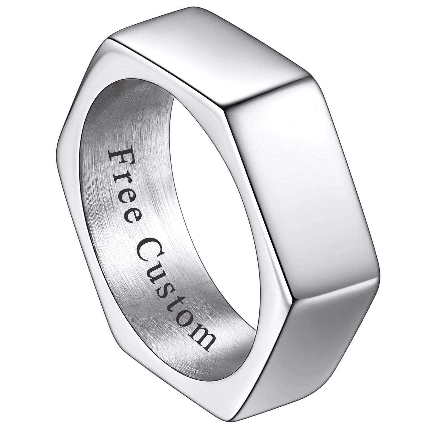 ChainsHouse Hexagon Ring Stainless Steel Geometric Biker Bands Custom Engraved Punk Jewelry for Men Women, Size 14