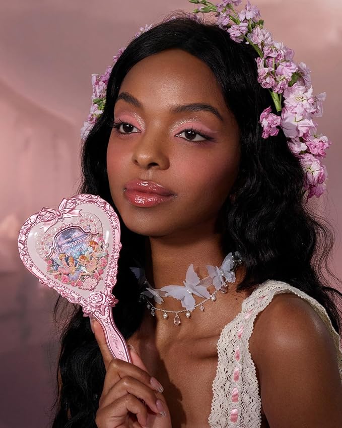 Flower Knows Midsummer Fairytales Hand Mirror,Vintage Heart Handheld Mirror,Fancy & Pretty Princess Handheld Mirror with Long Handle,Gift for Girls & Women(White Vanilla)