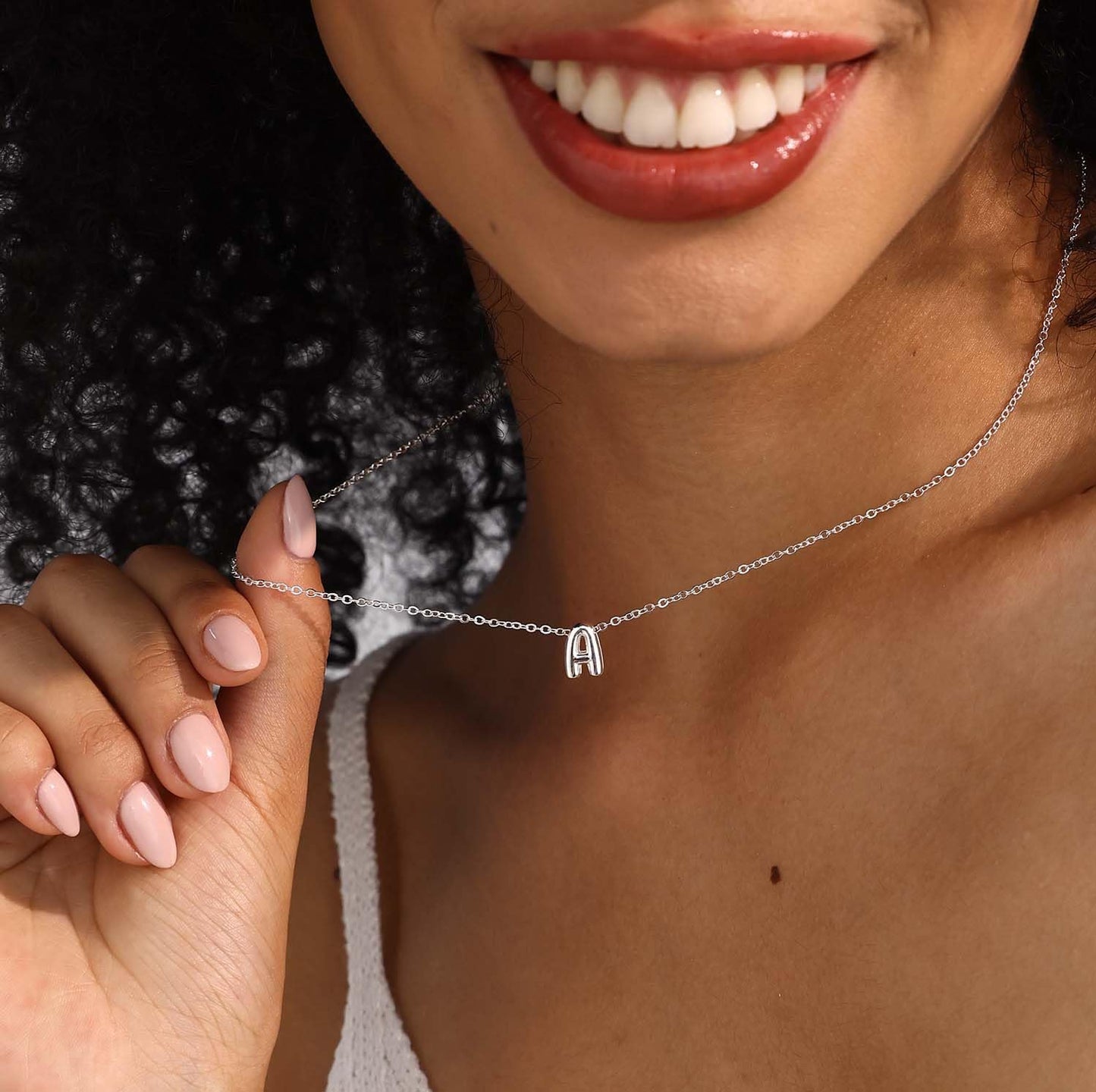 CUEZIY Bubble Silver Letter Necklace Initial Necklaces for Women Dainty Personalized Charm Pendant Name Necklace Cute Non Tarnish Fashion Accessories Teen Gift Trendy Stuff Silver Jewelry Gifts