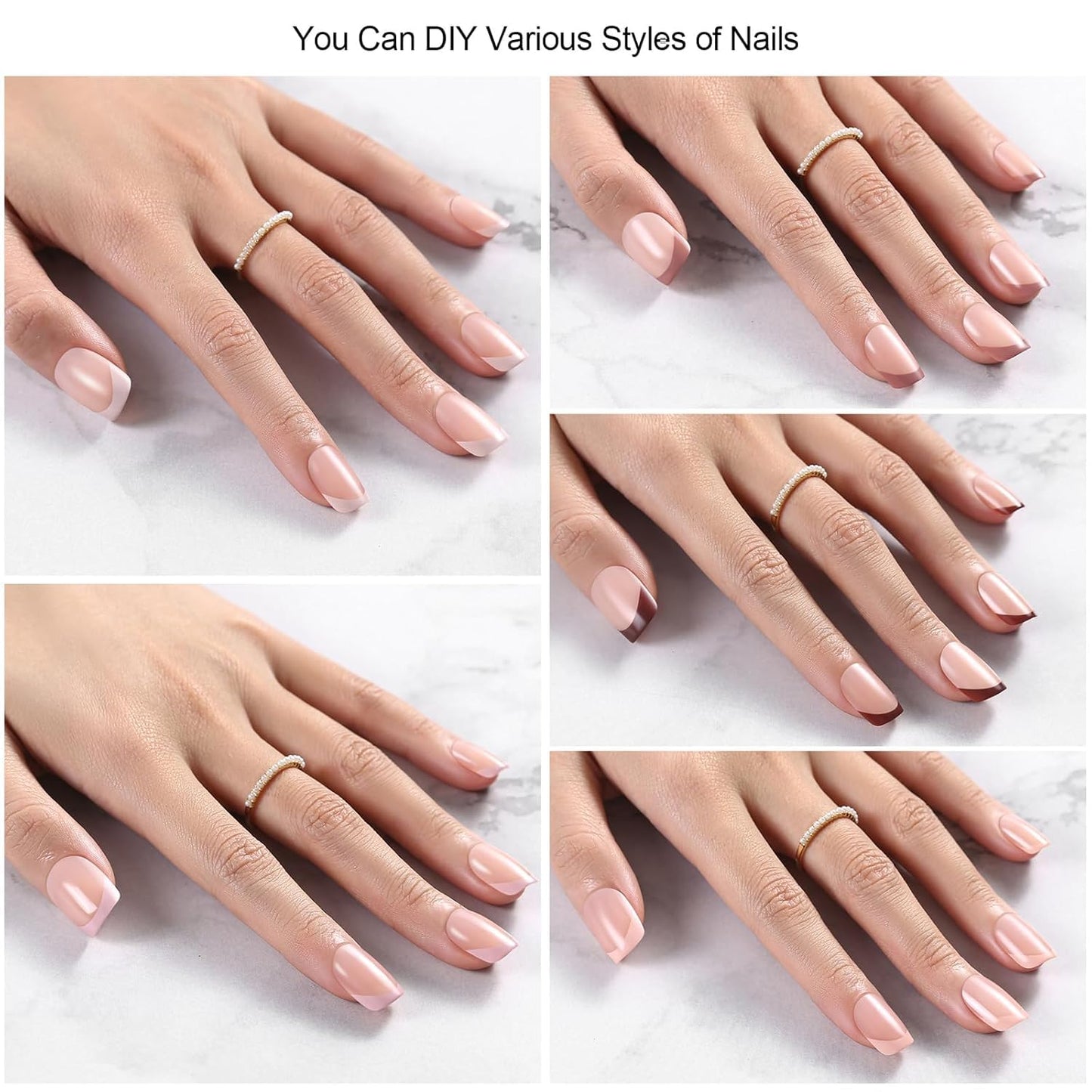 300Pcs French Tip Press on Nails, OPkssnails French Press On Nails Extra Short Square, Pre-shaped No Need to File 3 in 1 Gel Nail Tips, Acrylic Fake Nails for Nail Art DIY Extension Designs 15 Size